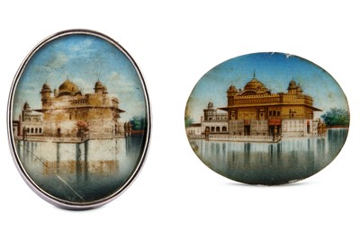 Lot 223 - λ TWO INDIAN ARCHITECTURAL MINIATURES OF THE GOLDEN TEMPLE AT AMRITSAR