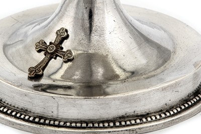 Lot 61 - A 19th century unmarked silver chalice and paten, probably Assyrian (Northern Iraq) or Portuguese Export