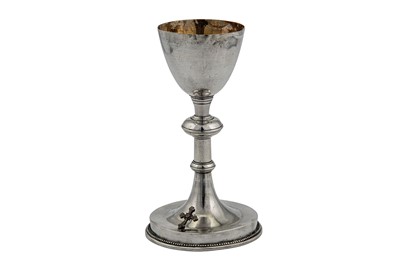 Lot 61 - A 19th century unmarked silver chalice and paten, probably Assyrian (Northern Iraq) or Portuguese Export