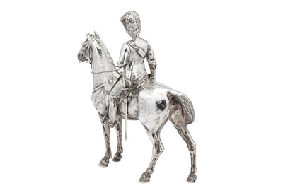 Lot 429 - A George V Scottish sterling silver figure of a Royal Scots Grey soldier on horse, Edinburgh 1919 by Hamilton and Inches