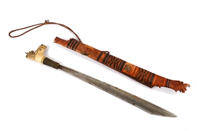 Lot 126 - Borneo Dyak mandau or parang ilang headhunters sword with plain blade