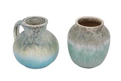 Lot 8 - RUSKIN POTTERY: A Ruskin celadon and blue pottery crystalline glazed vase