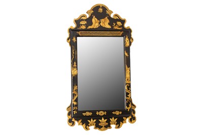 Lot 722 - A late 20th Century George III style Chinoiserie black lacquered fretwork wall mirror