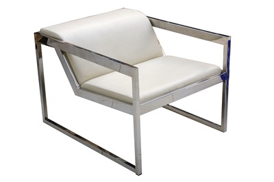 Lot 758 - ob&b, Mila Chair, cream leather upholstery and polished steel frame