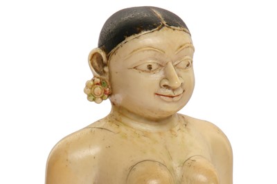 Lot 229 - λ A CARVED AND POLYCHROME-PAINTED IVORY FEMALE FIGURE