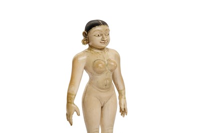 Lot 229 - λ A CARVED AND POLYCHROME-PAINTED IVORY FEMALE FIGURE