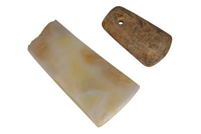 Lot 651 - TWO CHINESE HARDSTONE AXE HEADS.