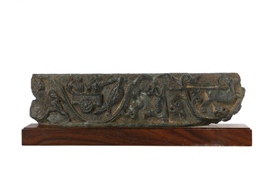Lot 172 - A GREY SCHIST CARVED FRIEZE WITH A HUNTING SCENE