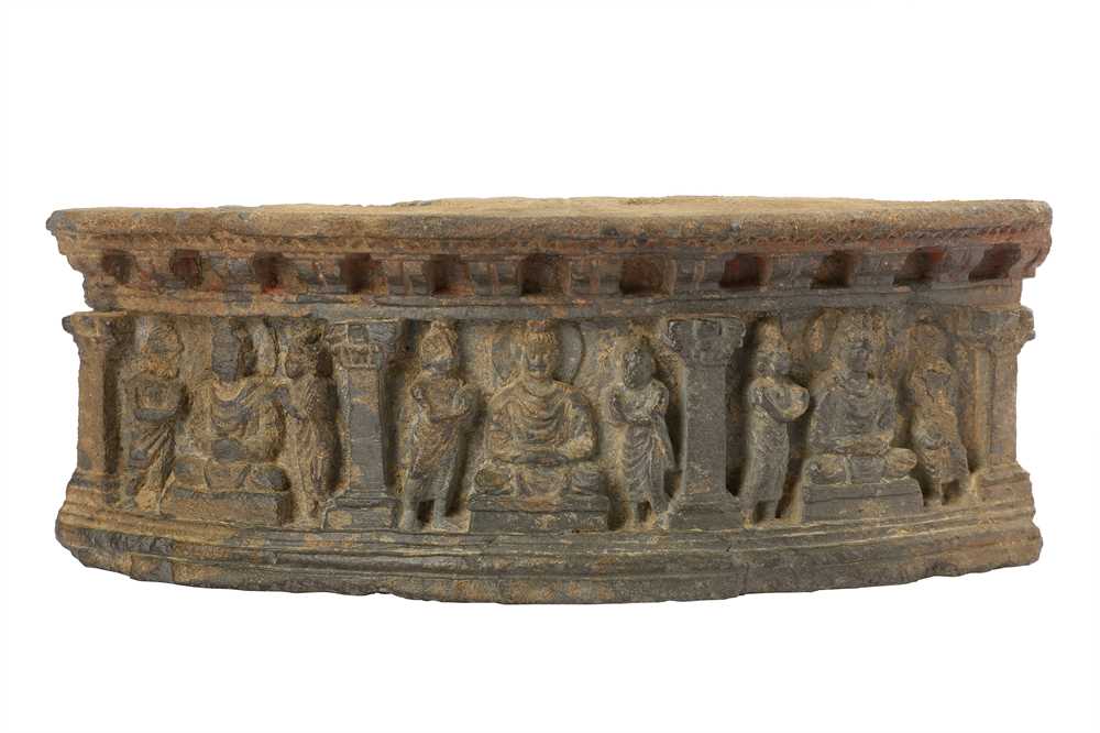 Lot 157 - A GREY SCHIST CARVED FRIEZE WITH MEDITATING BUDDHAS