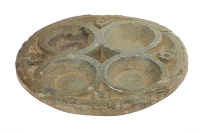 Lot 163 - A CARVED GREY SCHIST OFFERING TRAY