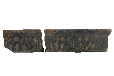 Lot 171 - A GREY SCHIST CARVED FRIEZE WITH FIGURAL DECORATION
