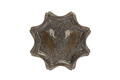 Lot 376 - A COPPER AND SILVER-INLAID DISH