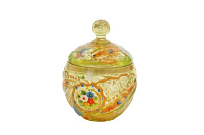 Lot 279 - A GREEN AND GILT BOHEMIA CUT-GLASS LIDDED BOWL FOR THE IRANIAN MARKET
