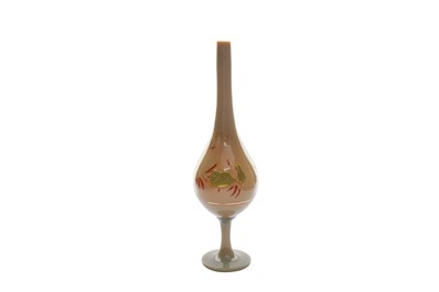 Lot 277 - A TAUPE GREY OPALINE ENAMELLED GLASS ROSEWATER SPRINKLER
