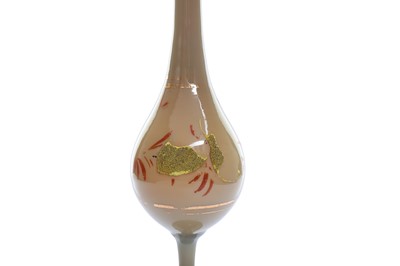 Lot 277 - A TAUPE GREY OPALINE ENAMELLED GLASS ROSEWATER SPRINKLER