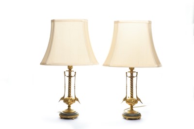 Lot 144 - A pair of gilt and marble table lamps