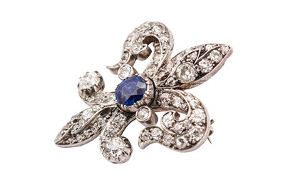 Lot 44 - A fleur-de-lys sapphire and diamond brooch, circa 1890