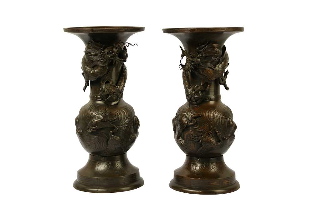 Lot 339 - A Pair of Japanese Meiji Bronze Vases
