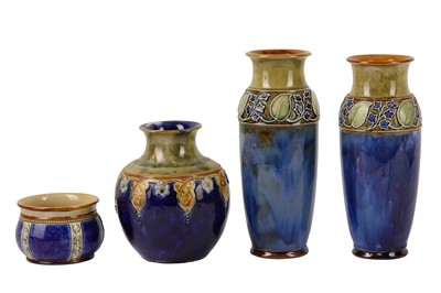 Lot 310 - A pair of Royal Doulton stoneware baluster vases