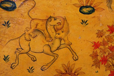 Lot 252 - A LACQUERED PAPIER-MÂCHÉ BOOK BINDING IN SAFAVID REVIVAL STYLE