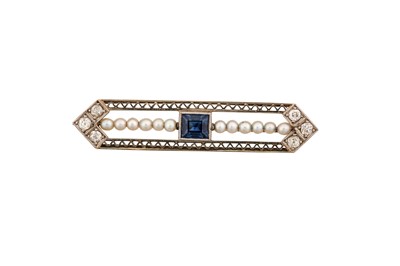 Lot 161 - A seed pearl and sapphire brooch, circa 1910