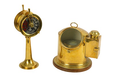 Lot 339 - A antique brass floating dial binnacle gimbled compass