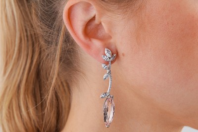 Lot 113 - A pair of morganite and diamond 'Angles Garland' earrings, by Boodles