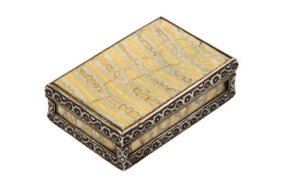 Lot 21 - A mid-19th century unmarked silver, mammoth tooth ivory and tortoiseshell snuff box, English circa 1850