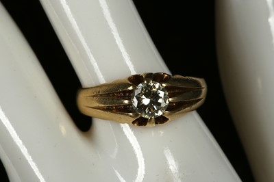 Lot 205 - A gents 18ct gold and diamond set Gypsy ring.