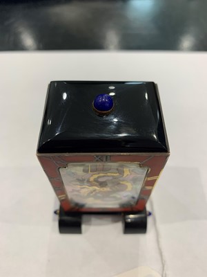 Lot 32 - A VERY FINE FRENCH ART DECO ONYX, MOTHER OF PEARL AND ENAMELLED SILVER GILT MINIATURE TRAVELLING CARRIAGE CLOCK BY LINZELER & MARCHAK