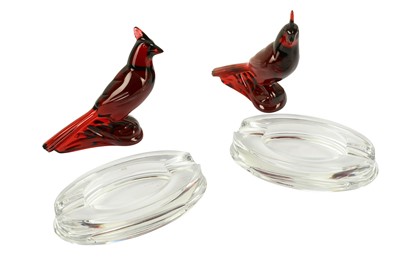 Lot 290 - A 20th century pair of Baccarat ruby glass birds