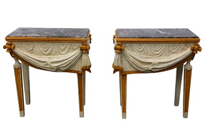 Lot 485 - A pair of Continental carved and painted marble top side tables