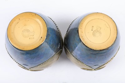 Lot 375 - A pair of Victorian Doulton stoneware vases, by M Welsby