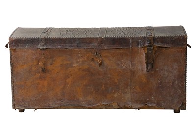 Lot 494 - An 18th Century central European leather dome top chest