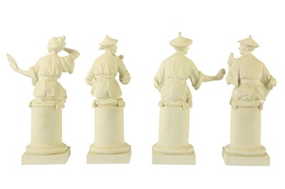 Lot 364 - Modelled by A Azori, a set of four 20th century Royal Worcester biscuit Chinoiserie figures