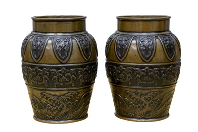 Lot 181 - A Pair of Aesthetic Movement Inspired Bronze Vases