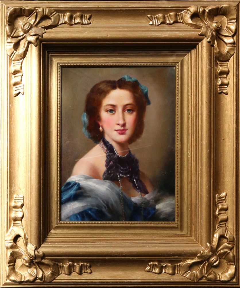 Lot 50 - Oil on panel a head plus shoulder portrait of...