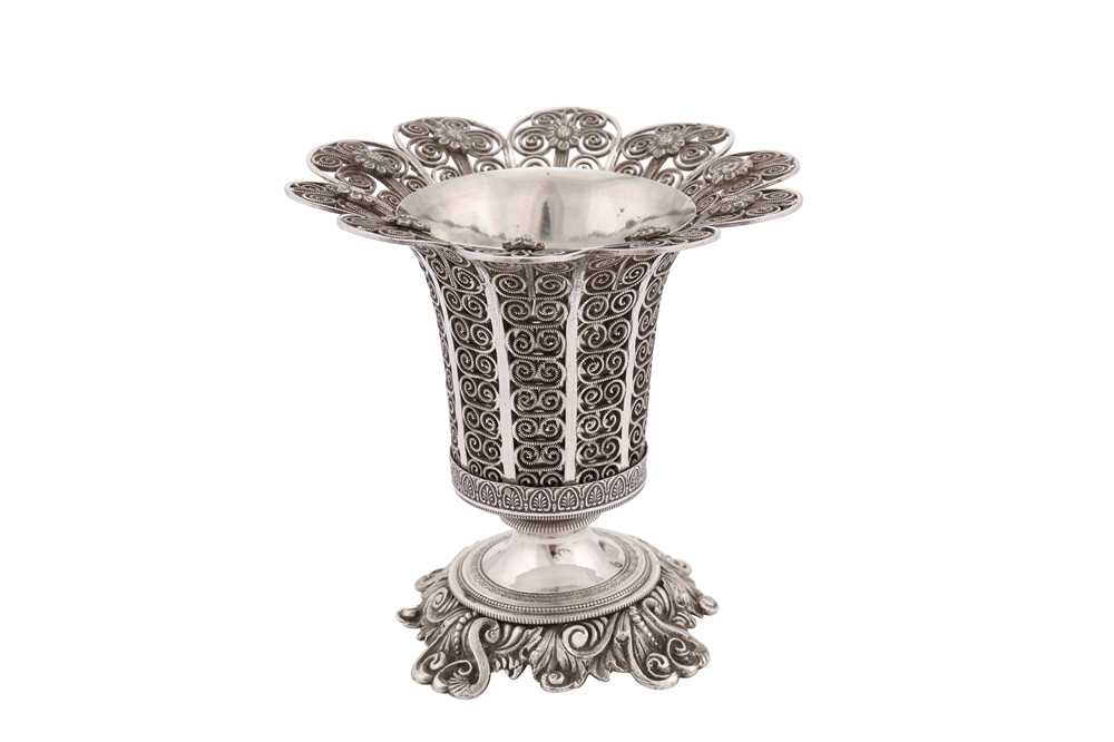 Lot 233 - A third quarter 19th century Ottoman Turkish 900 standard parcel gilt silver filigree spoon warmer, with Tughra of Sultan Abdulaziz (1861-1876)