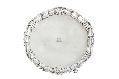Lot 286 - An interesting George II Irish sterling silver salver, Dublin circa 1755 by James Warren (active 1754-89), later retailed in Cork by John Whelpley (active c.1781-c.1824)