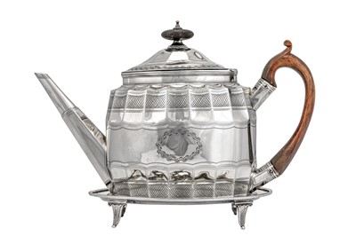 Lot 312 - A George III sterling silver teapot on stand, London 1797 by Robert and David Hennell II (reg. 15th July 1795)