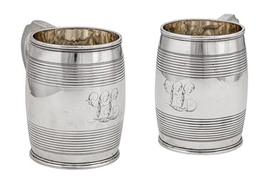 Lot 353 - A pair of George III sterling silver mugs, London 1818 by William Bateman I