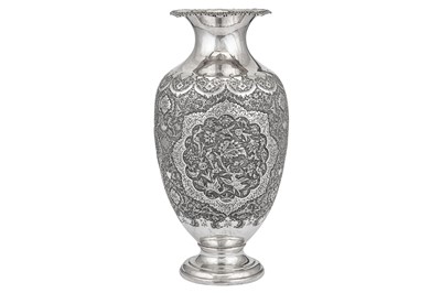 Lot 230 - A pair of mid-20th century Iranian (Persian) silver vases, Isfahan circa 1960 mark of Parvaresh