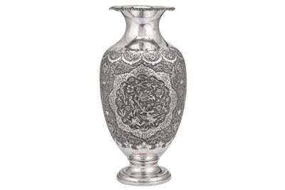 Lot 230 - A pair of mid-20th century Iranian (Persian) silver vases, Isfahan circa 1960 mark of Parvaresh