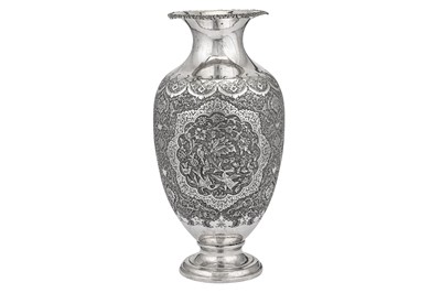 Lot 101 - A pair of late-20th century Iranian (Persian) silver vases, Isfahan circa 1980-2000 mark of Parvaresh