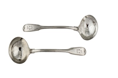 Lot 208 - Military interest - A pair of George III sterling silver sauce ladles, London 1817 by Paul Storr (1771-1844, first reg. 12th Jan 1793)
