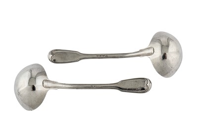 Lot 208 - Military interest - A pair of George III sterling silver sauce ladles, London 1817 by Paul Storr (1771-1844, first reg. 12th Jan 1793)