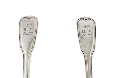 Lot 208 - Military interest - A pair of George III sterling silver sauce ladles, London 1817 by Paul Storr (1771-1844, first reg. 12th Jan 1793)
