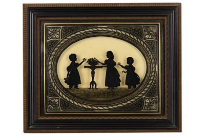 Lot 315 - Two Regency reverse painted silhouettes, one depicting the Daughters of Sir R Darlings
