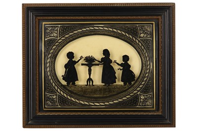 Lot 315 - Two Regency reverse painted silhouettes, one depicting the Daughters of Sir R Darlings