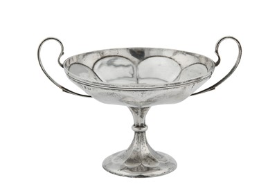 Lot 330 - A George V sterling silver twin-handled pedestal fruit bowl, Birmingham possibly 1910 makers mark obscured